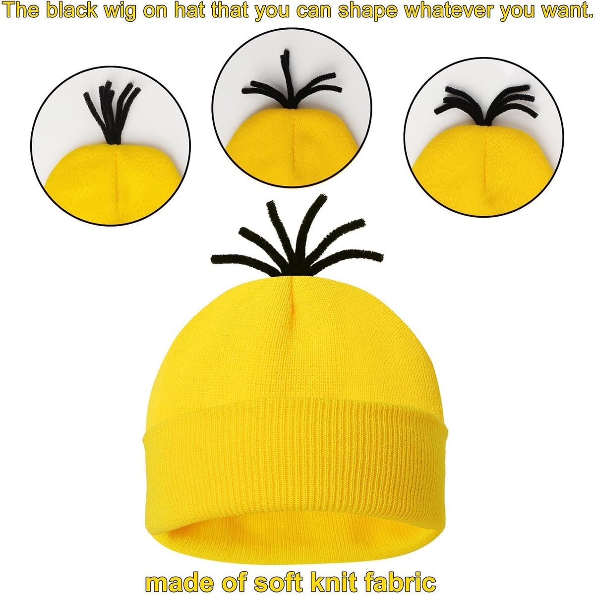 4 Pcs Halloween Costume for Adults,Yellow Hat/Goggle/Glove/Suspender