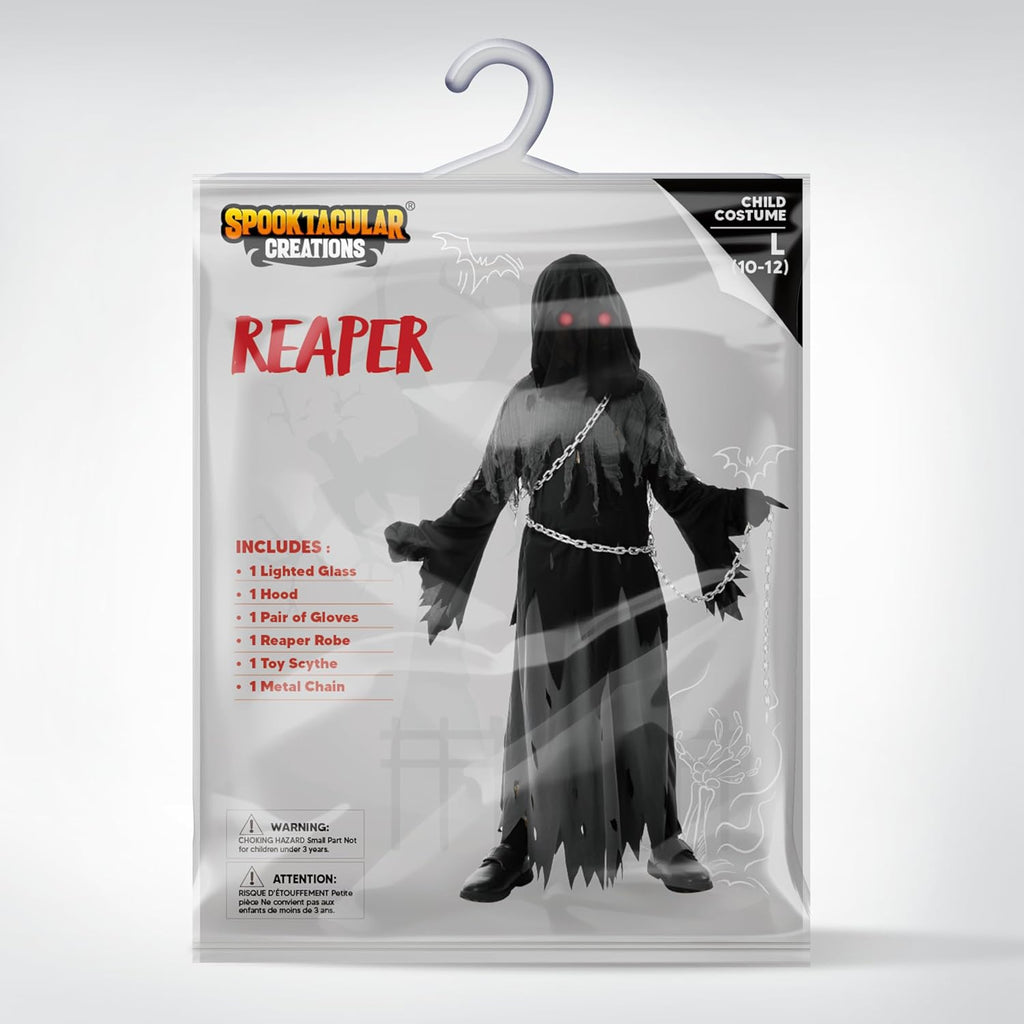 Glowing Eyes Grim Reaper Costume for Kids Medium