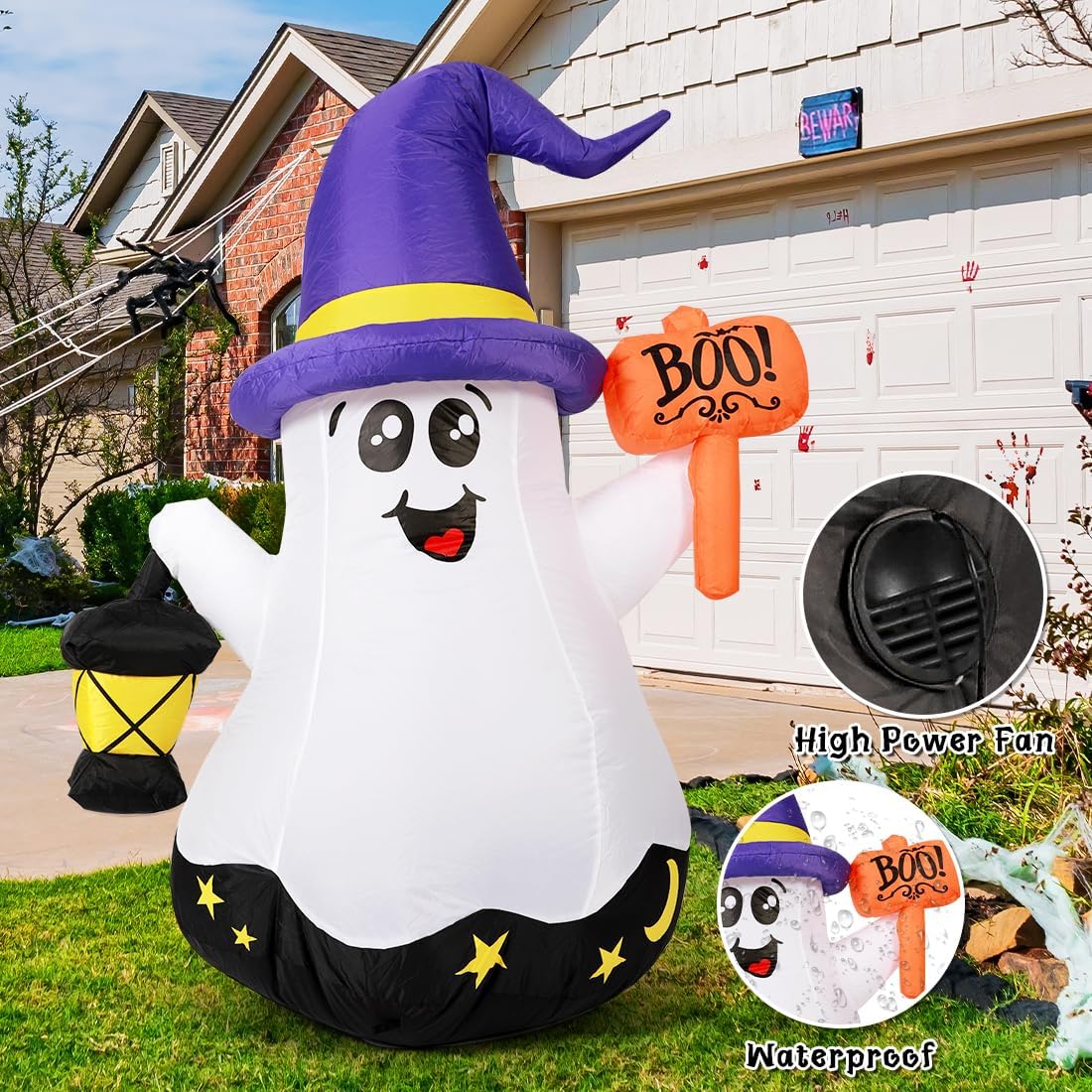5 FT Halloween Inflatables Blow Up Cute Wizard Ghost 