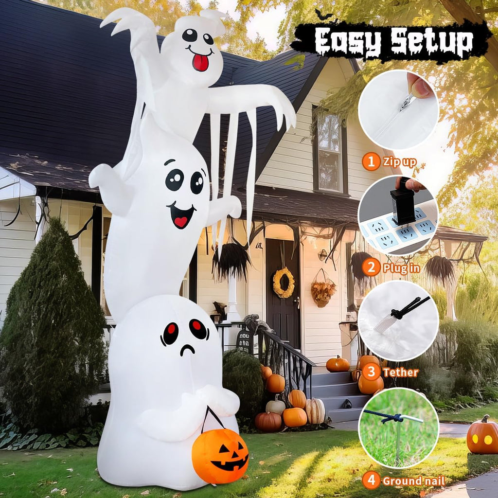 9.8 FT High Halloween Inflatable Overlap Ghost Decorations 