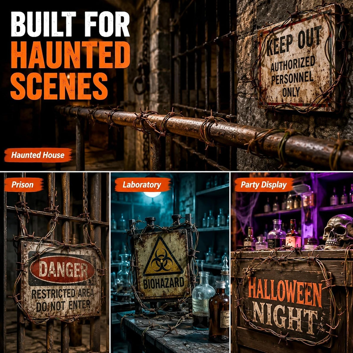 3 Pack Halloween Rusted Fake Plastic Barbed Wire Brown