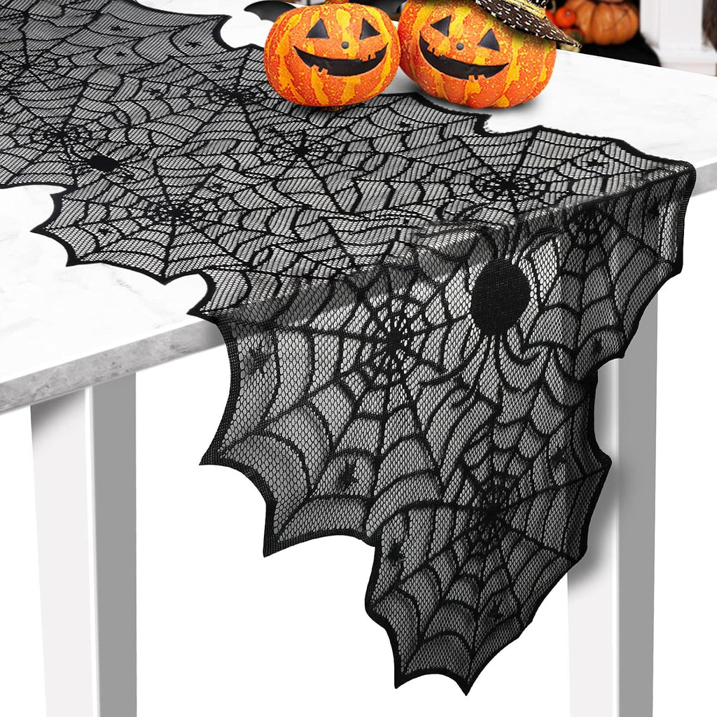 Halloween Lace Spider Web Table Runner Black 