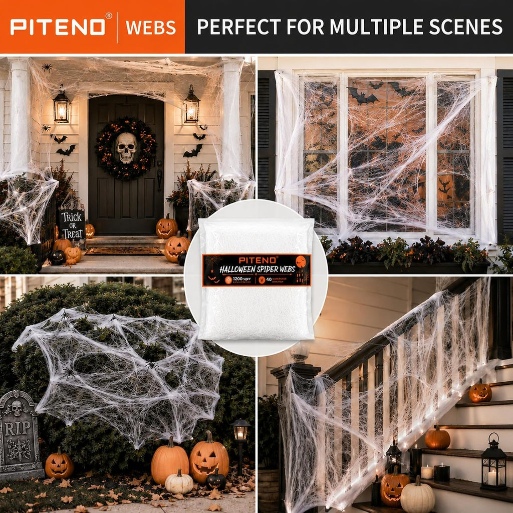 Halloween Spider Webs with 40 Fake Spiders  White