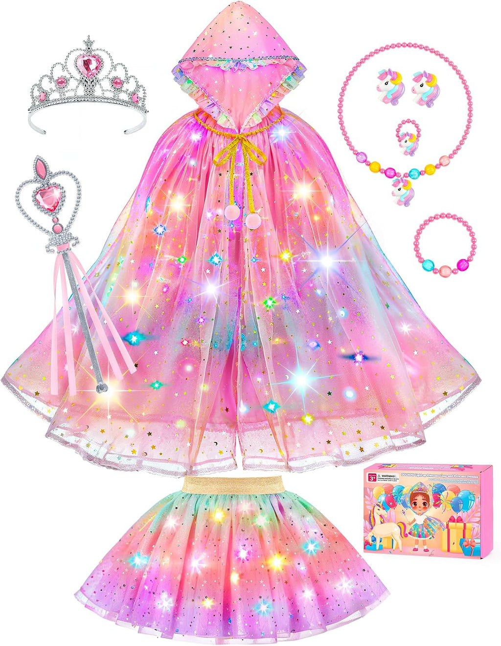 Princess Dress up for Girls Unicorn Light up Cape Dress