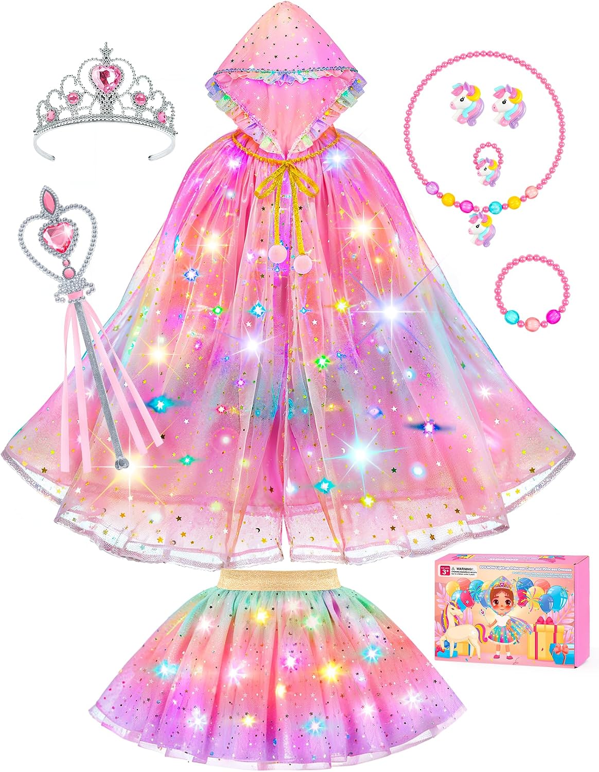 Princess Dress up for Girls Unicorn Light up Cape Dress