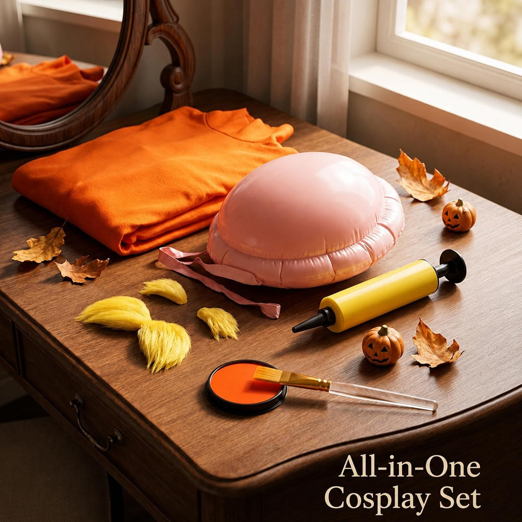 Orange Jumpsuit Halloween Costume with Inflatable Belly 