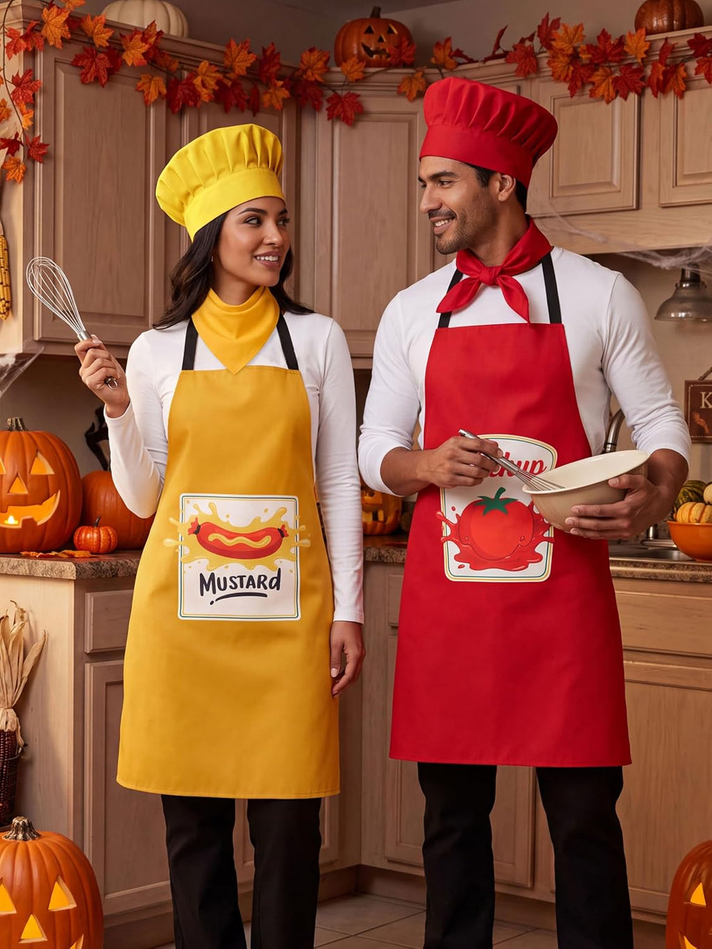 6PCS Halloween Couples Costume Set Ketchup Mustard 