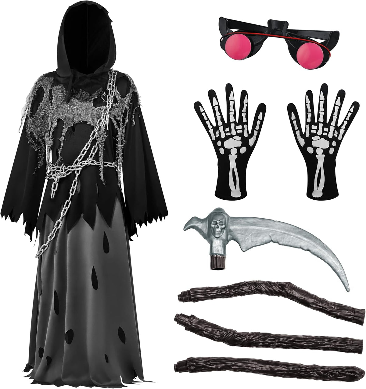 Glowing Eyes Grim Reaper Costume for Kids Medium