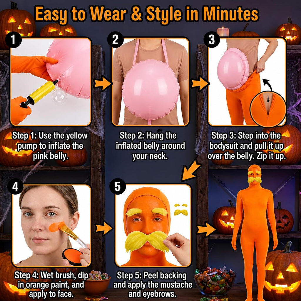 Orange Jumpsuit Halloween Costume with Inflatable Belly 