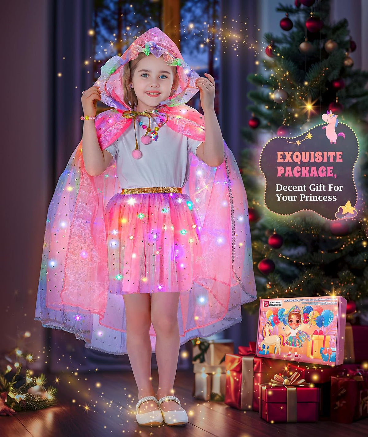 Princess Dress up for Girls Unicorn Light up Cape Dress