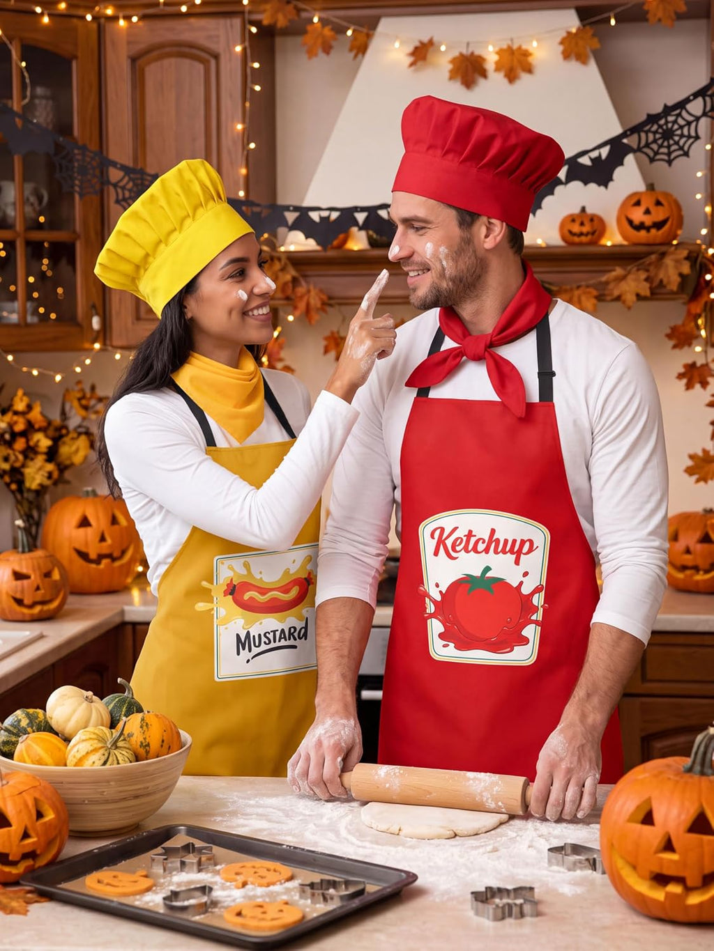 6PCS Halloween Couples Costume Set Ketchup Mustard 