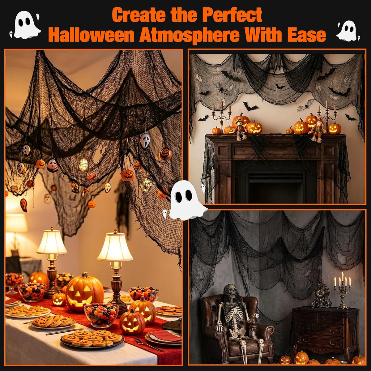 6 Pcs Creepy Black Cheesecloth Halloween Decor