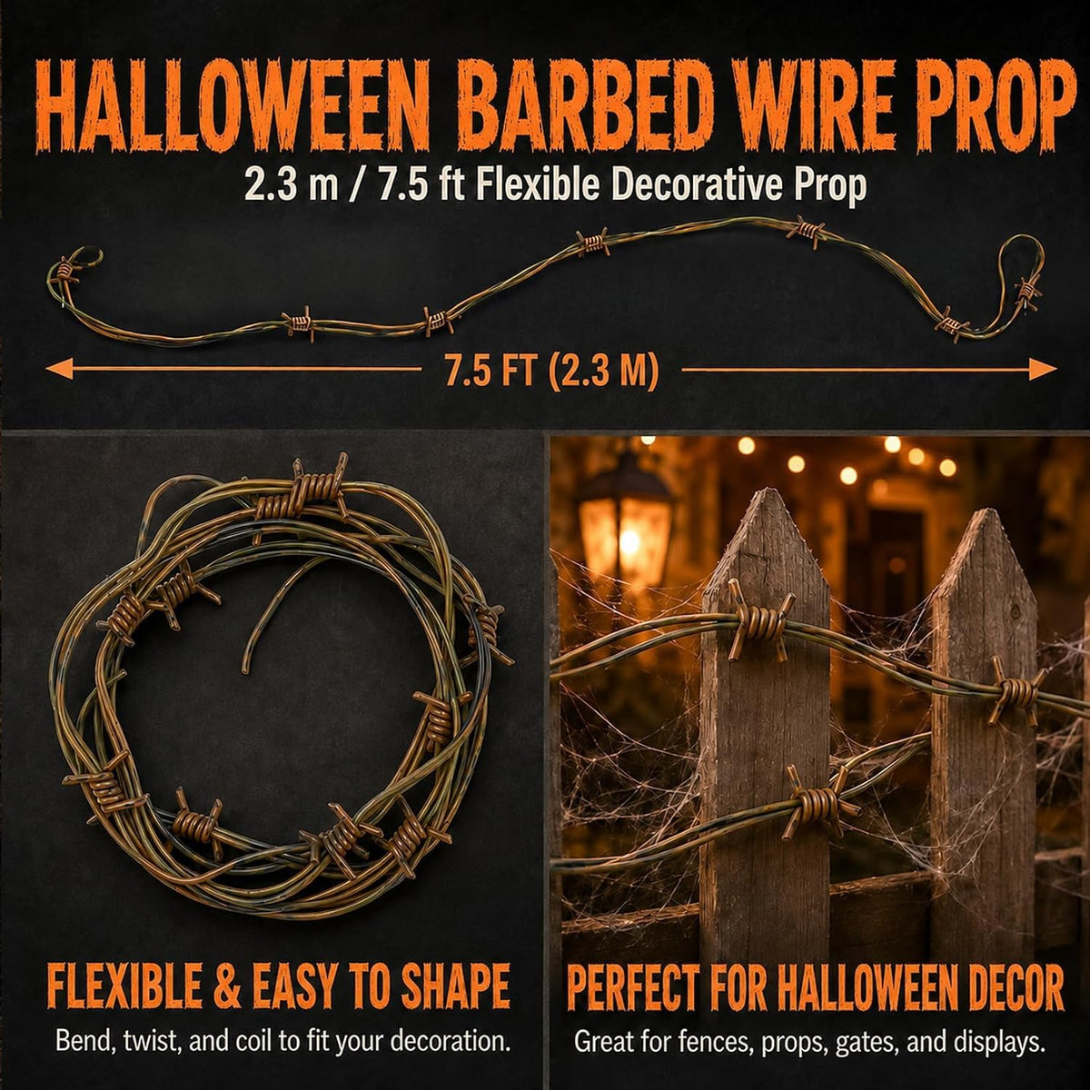 3 Pack Halloween Rusted Fake Plastic Barbed Wire Brown