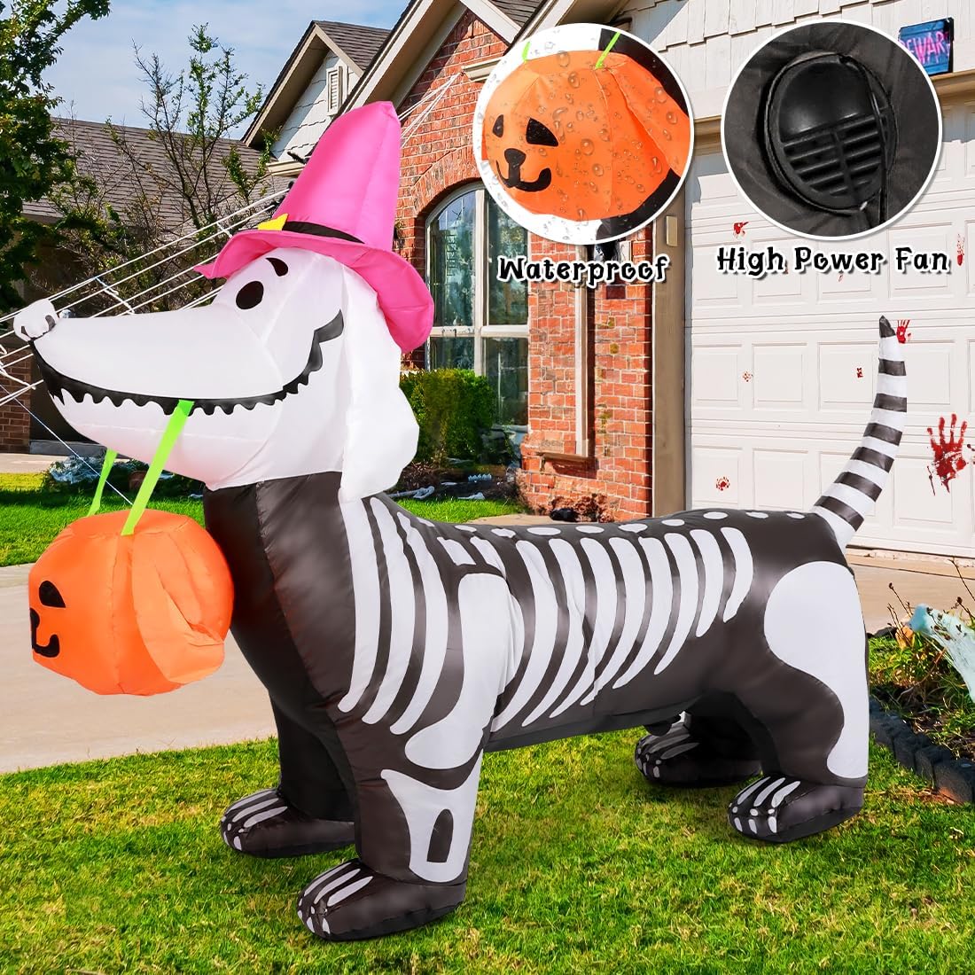 5.5 FT Halloween Inflatables Skeleton Puppy Inflatable Yard Decoration 