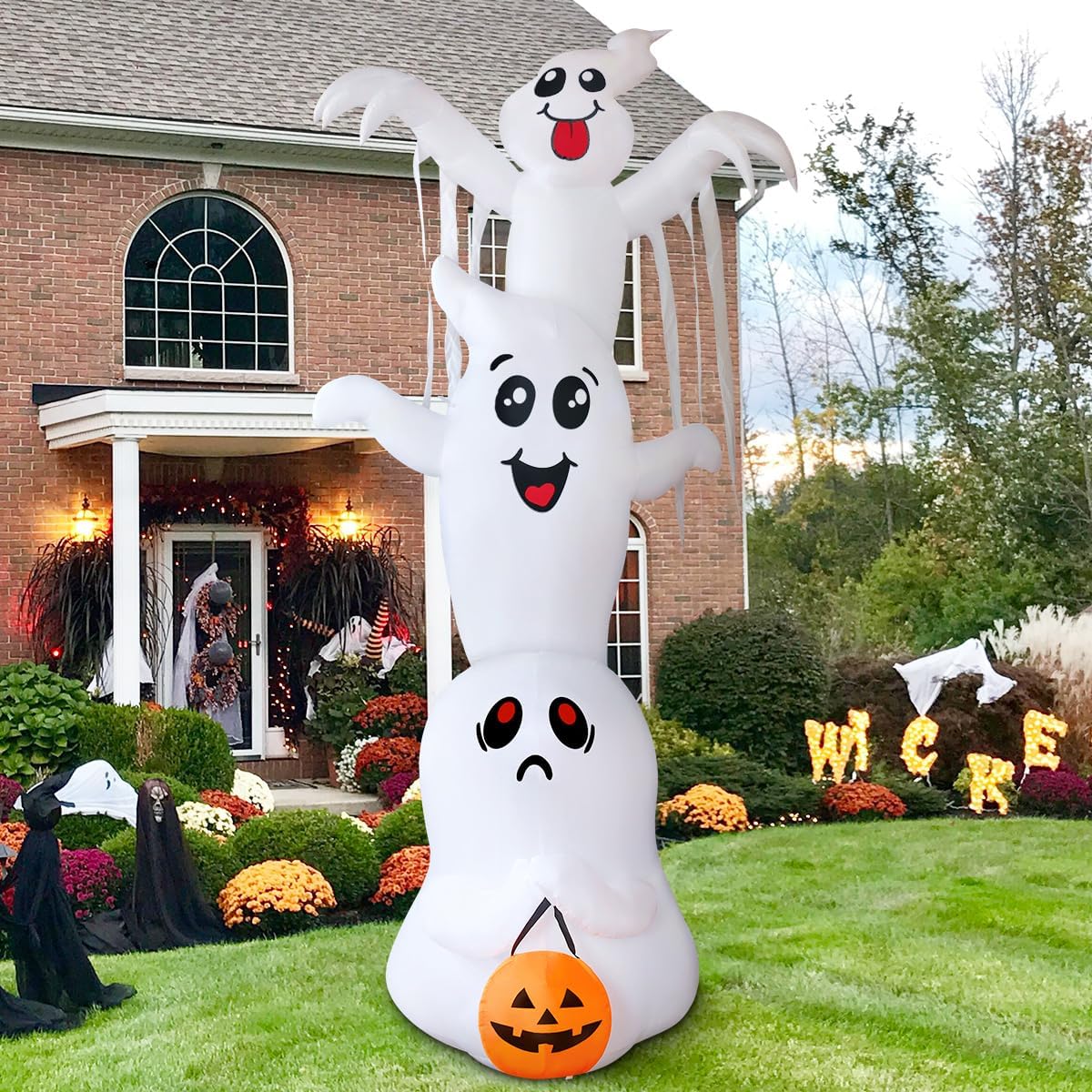 9.8 FT High Halloween Inflatable Overlap Ghost Decorations 