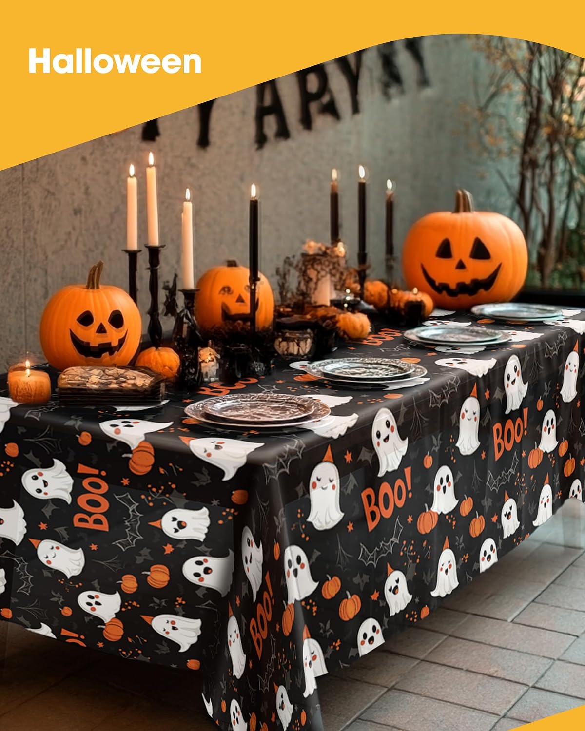 Halloween Black Plastic Table Cloth Disposable 4 Pack