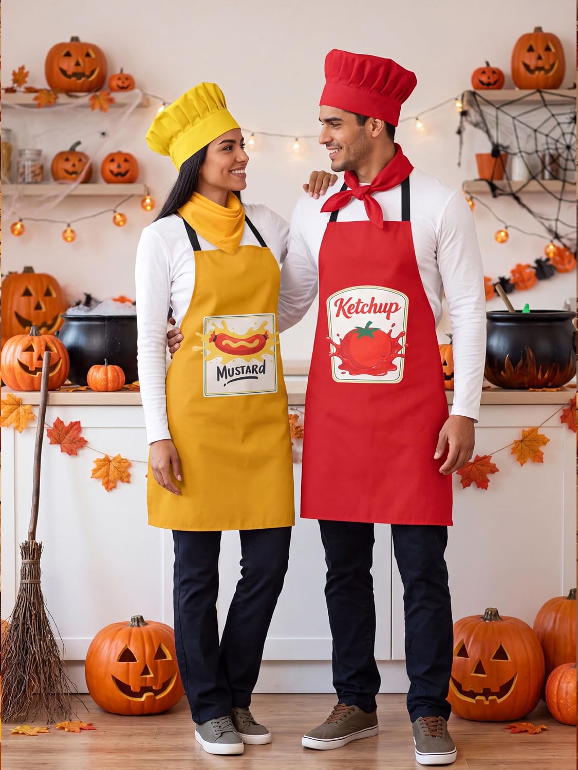 6PCS Halloween Couples Costume Set Ketchup Mustard 