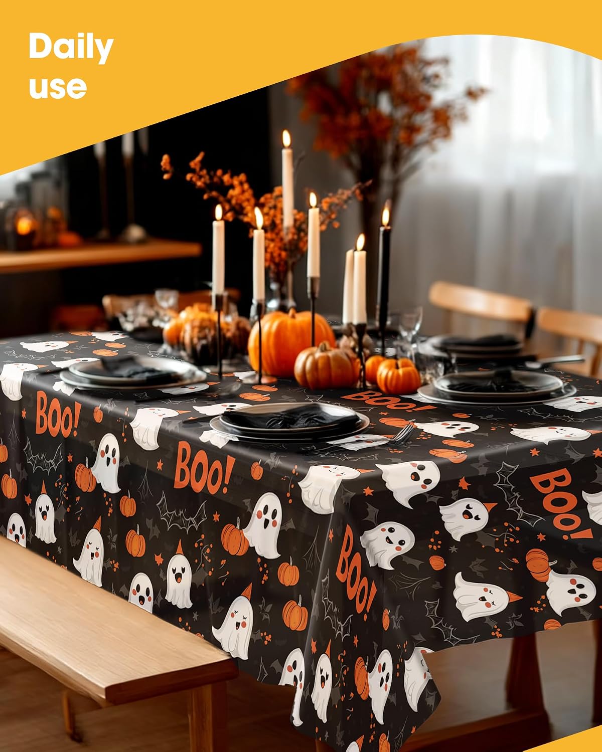 Halloween Black Plastic Table Cloth Disposable 4 Pack