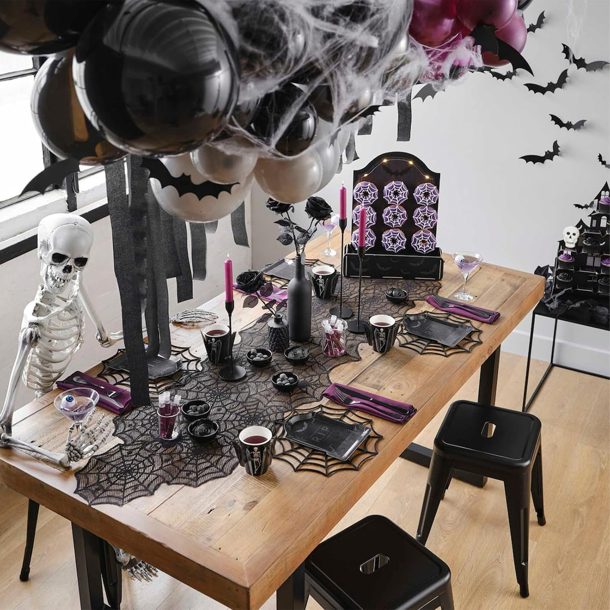 Halloween Lace Spider Web Table Runner Black 