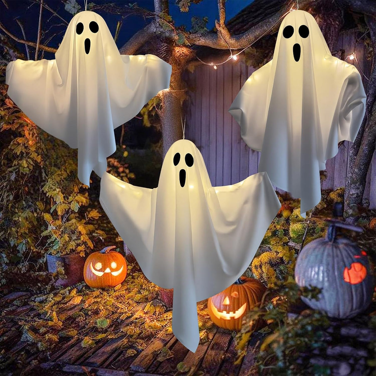 3 Pack Light up Hanging Ghosts Halloween Decorations For Outdoor Yard Porch Patio Garden