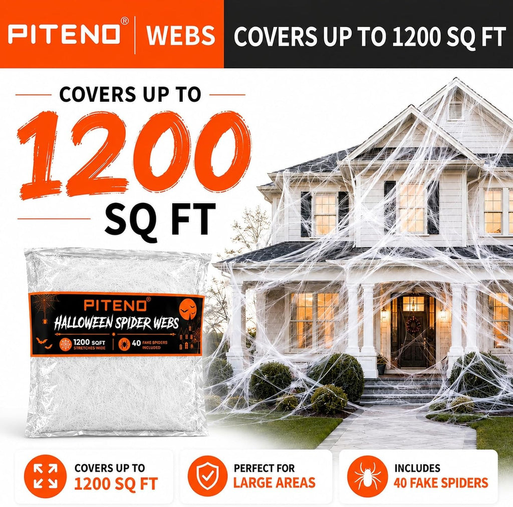 Halloween Spider Webs with 40 Fake Spiders  White