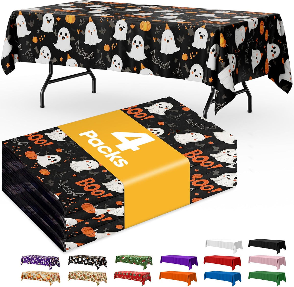 Halloween Black Plastic Table Cloth Disposable 4 Pack