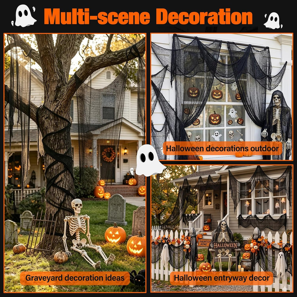 6 Pcs Creepy Black Cheesecloth Halloween Decor