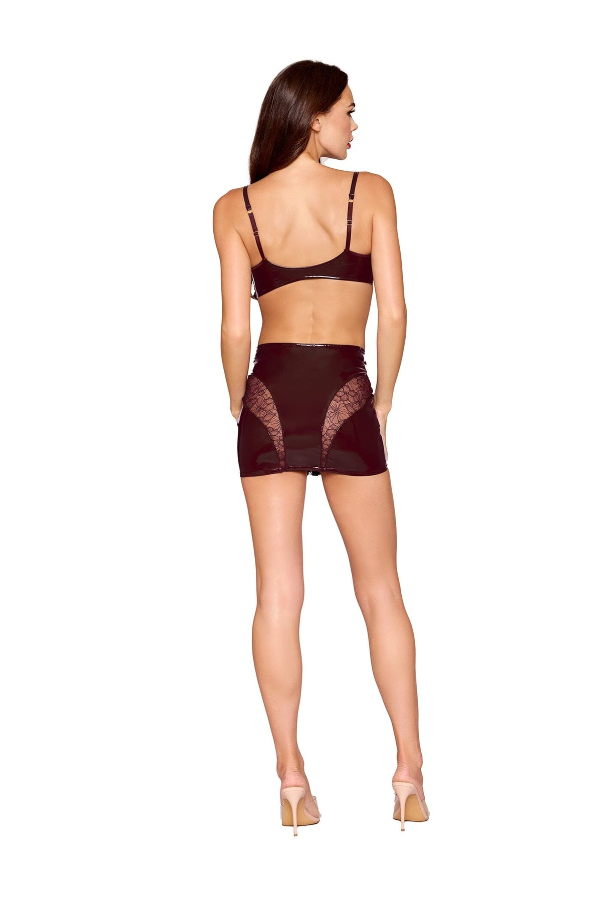 Dreamgirl Leather with Lace Cherry Lacquer Bra & Mini Skirt