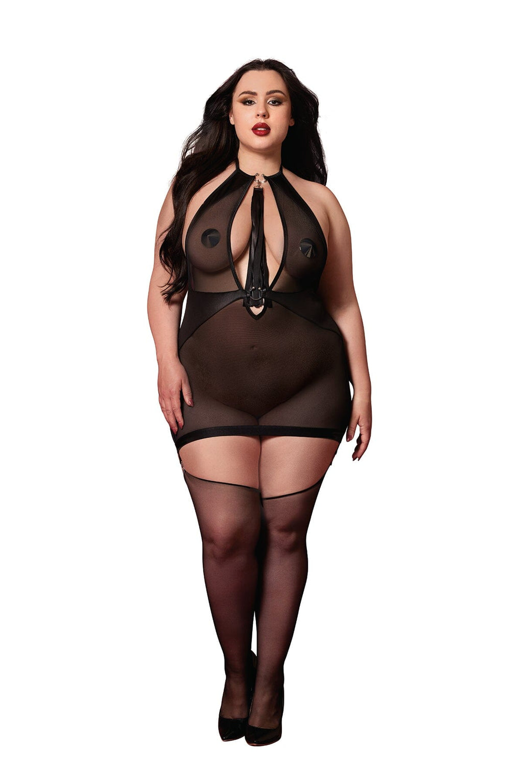 Dreamgirl Plus Black Fetish Garter Slip & Flogger