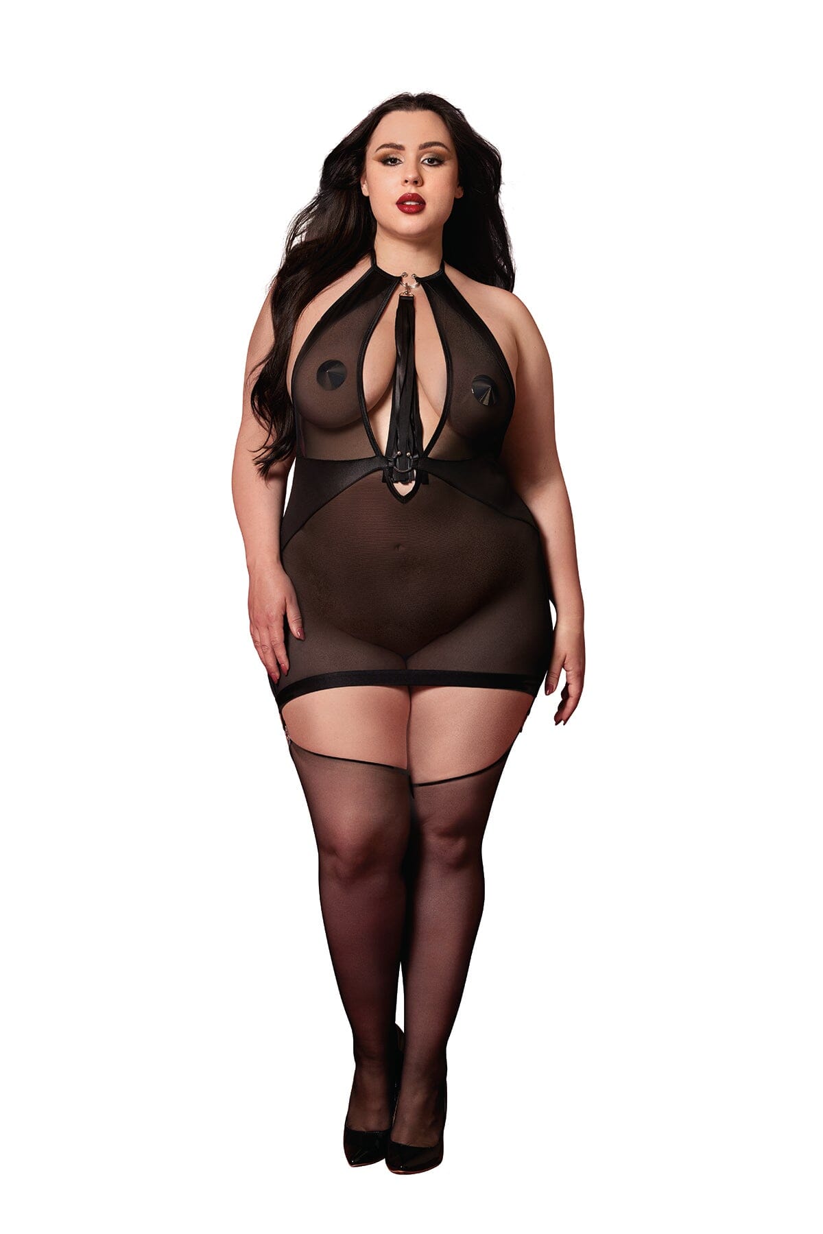 Dreamgirl Plus Black Fetish Garter Slip & Flogger