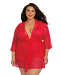Dreamgirl Plus Size Stretch Mesh Chemise & Robe Set